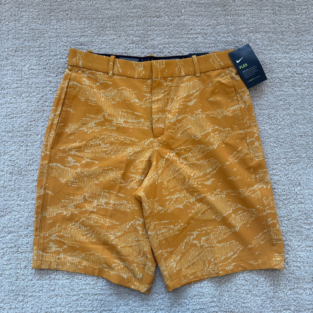 Nike Golf Shorts Mens 31 Med Flex Dri-Fit Gold Camo BV0383-010 Standard Fit NWT